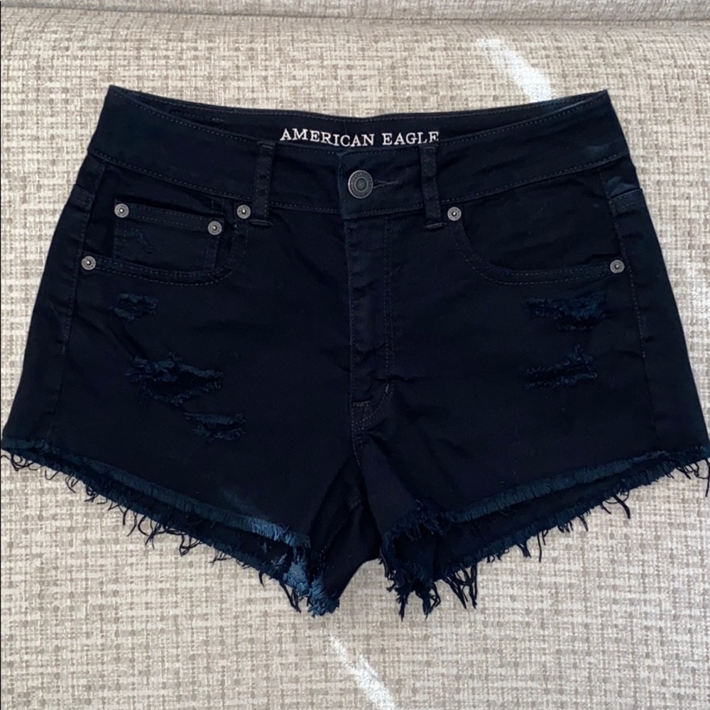 AEO Like New Black Frayed Denim Shorts